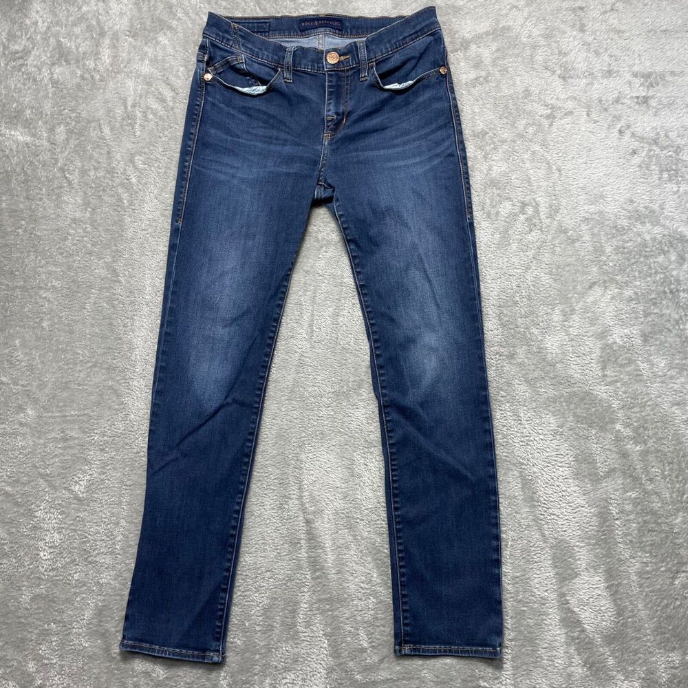 Rock & Republic Jeans Women's 10S Blue Denim Berlin Skinny Leg Rhinestone 29x27